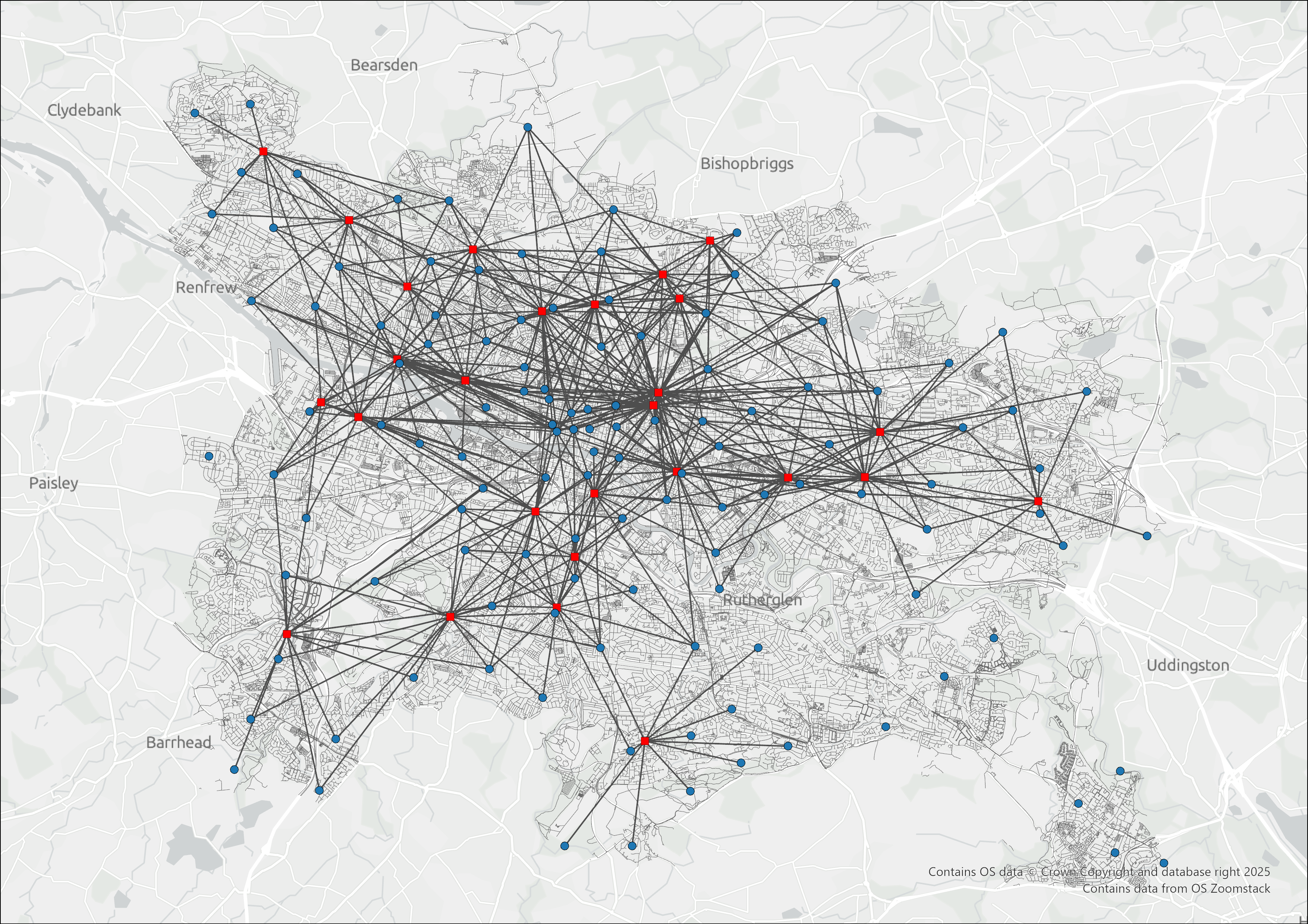 centroids within driving service area